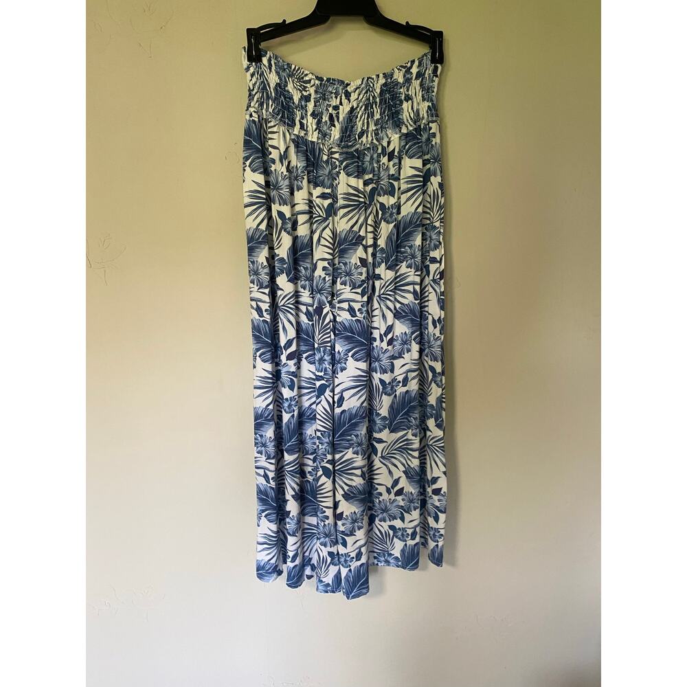 Ocean Drive Blue White Tropical Floral Wide Leg Smocked Waist Pull On Pants Med - Picture 4 of 7